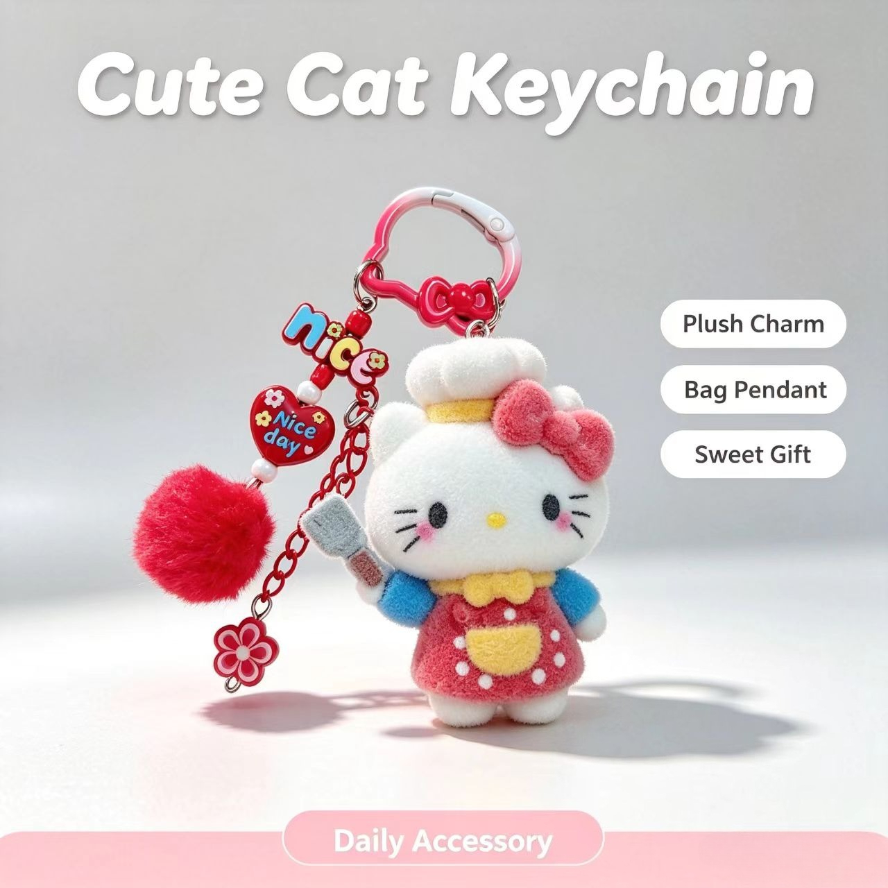 Kitchen Appliances Gift - Modischer Beflockter Katzen-Schlüsselanhänger Niedliche Koch-Figur Taschenaccessoire