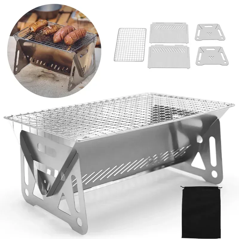 Toaster 4 Slice - Tragbarer Klappbarer Grill, Heizofen, Multifunktionaler Camping-BBQ-Grillrost,
